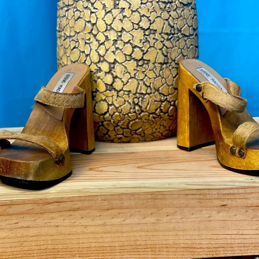 VINTAGE STEVE MADDEN WODDEN SANDALS SIZE. 6 - Picture 7 of 16